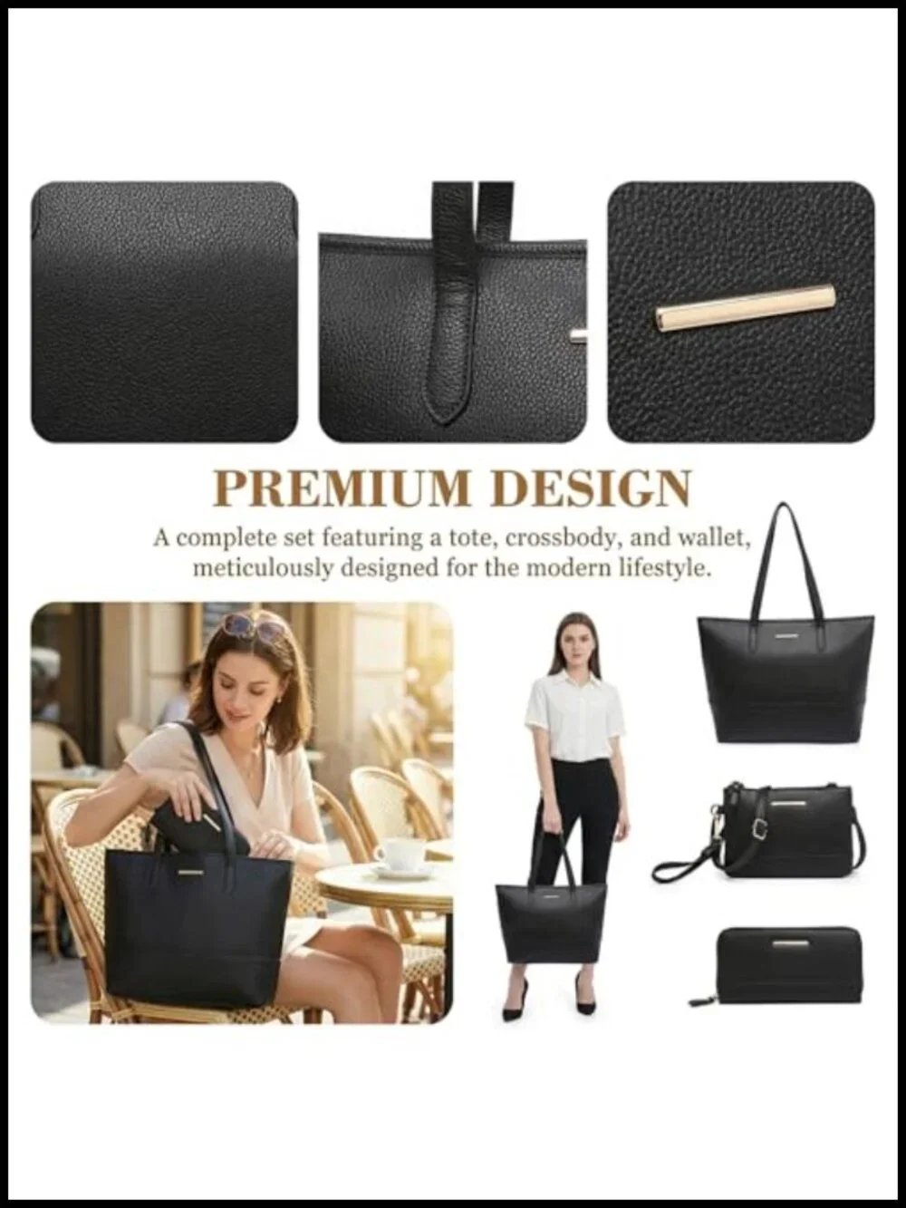 Vegan Leather Tote Bag Set with Crossbody Purse and Wallet 3-Piece Set